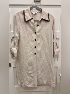 St. John Sport by Marie Gray Natural Linen Blend Tunic Lace Trim 3/4 Sleeve